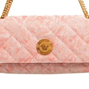 Versace Pink Patterned Shoulder Bag with Gold Chain